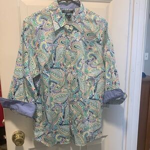 Chaps Women's Paisley Blouse - Blue and Green